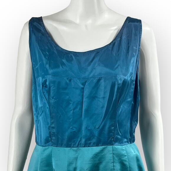 Vintage 60s Blue Sateen Maxi Dress Evening Gown Old Hollywood Glam Sz S - Picture 5 of 11